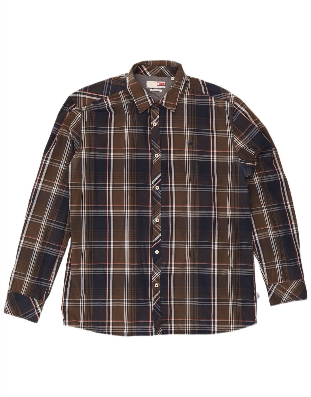Camisa masculina Mustang Slim Fit 2XL algodão xadrez marrom