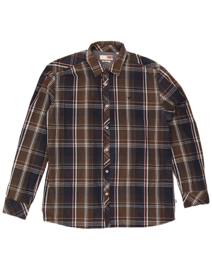 Camisa masculina Mustang Slim Fit 2XL algodão xadrez marrom