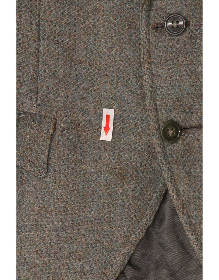 Jaqueta blazer feminina Harris Tweed militar de 2 botões Reino Unido 8 pequena lã cáqui