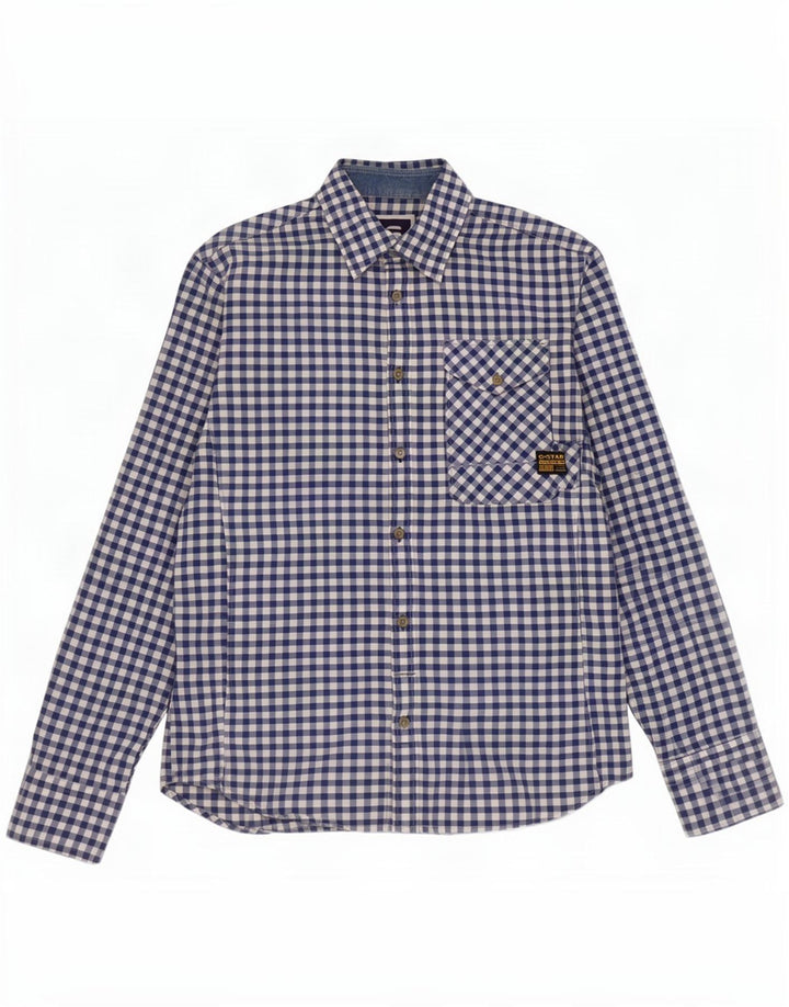 Camisa masculina G-Star de algodão guingão azul médio
