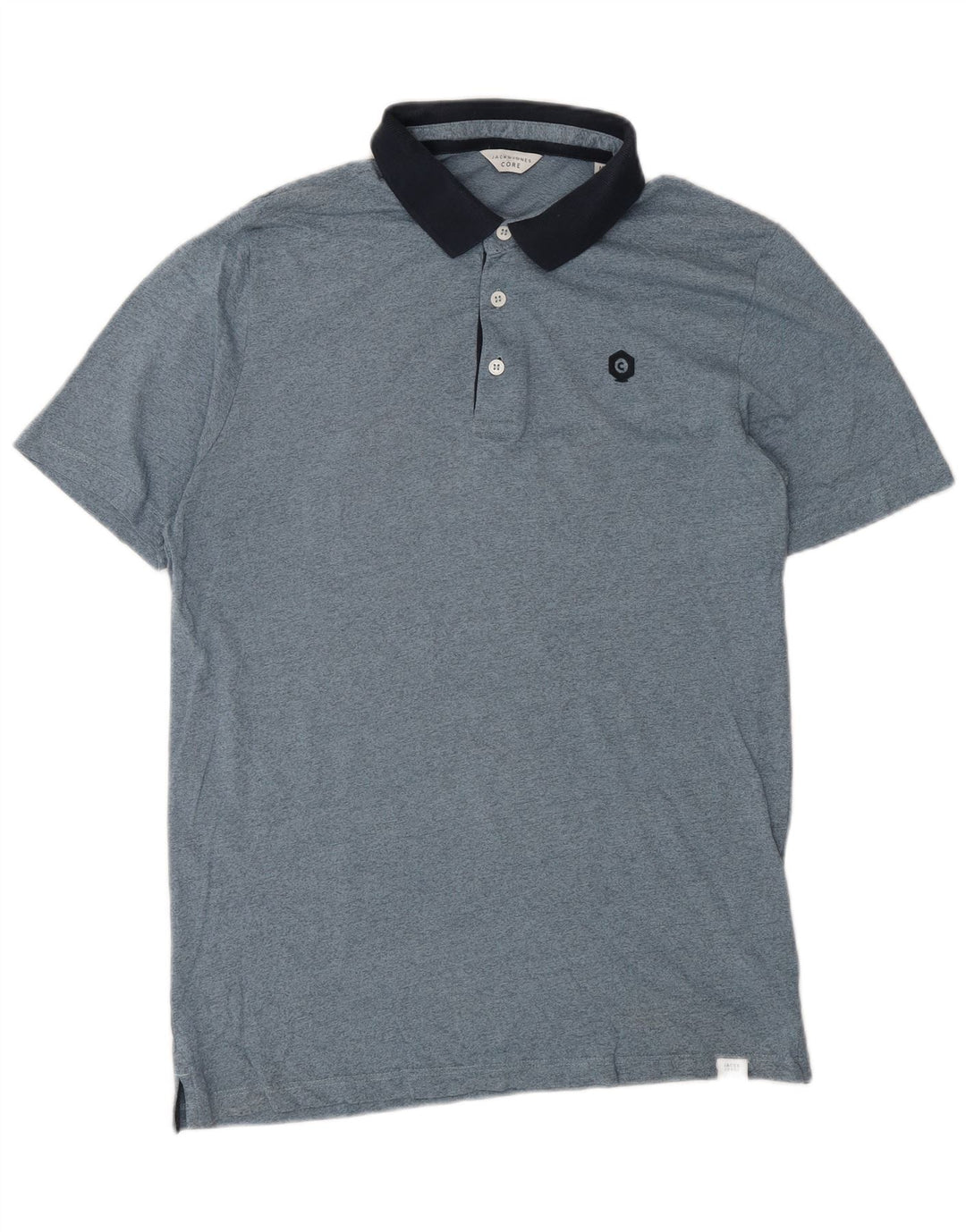 Camisa polo masculina Jack & Jones de manga curta regular fit azul médio manchado