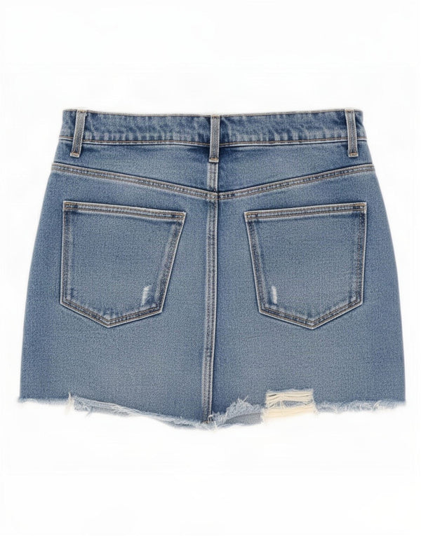 Mini saia jeans desgastada Zara feminina XS W24 algodão azul