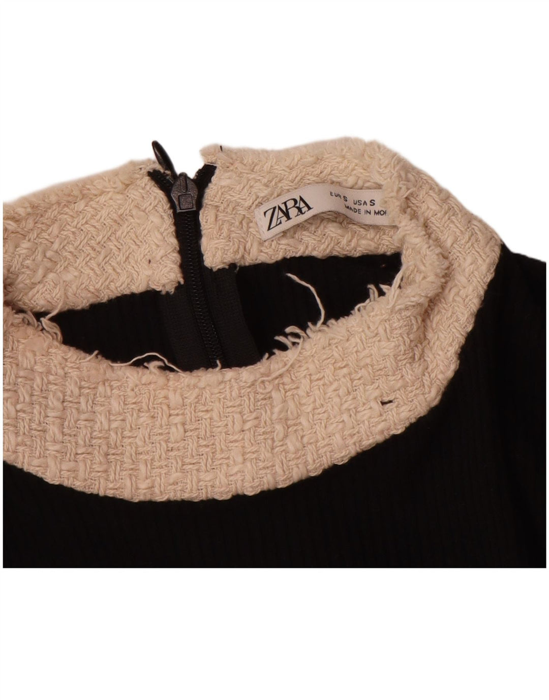 Blusa feminina Zara UK 10 pequena preta colorblock poliéster