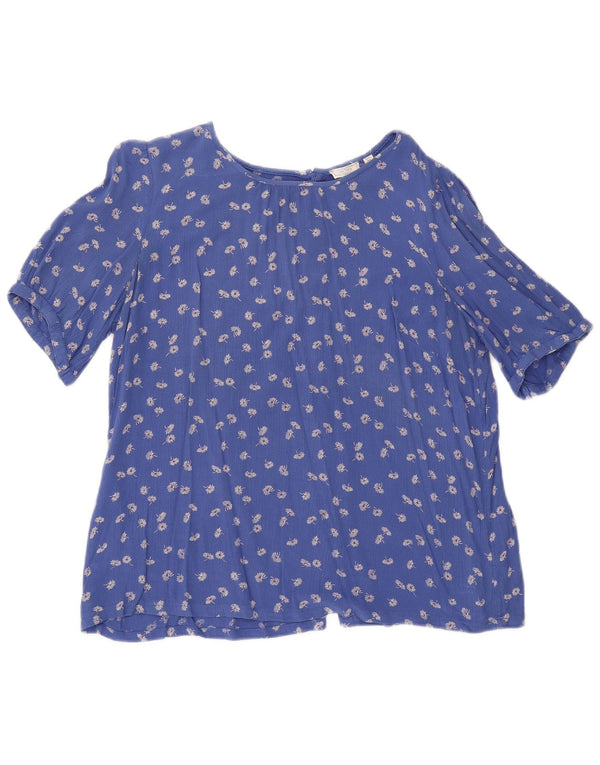 Blusa feminina de manga curta Fat Face UK 14 grande viscose floral azul