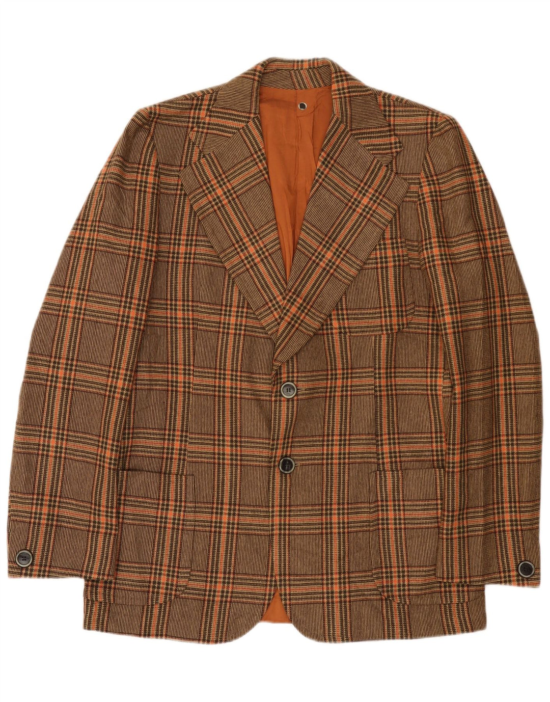 Jaqueta blazer masculina vintage com 2 botões UK 36 pequena xadrez marrom