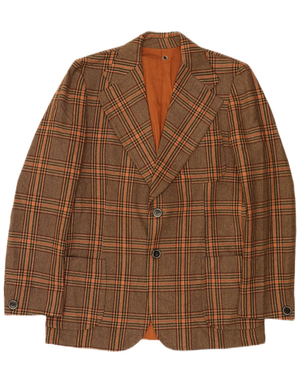 Jaqueta blazer masculina vintage com 2 botões UK 36 pequena xadrez marrom