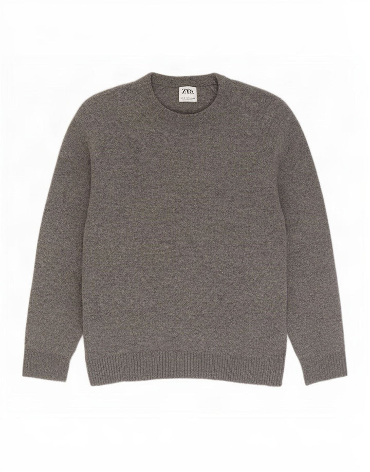 Suéter masculino Zara com gola canoa e lã cinza pequena