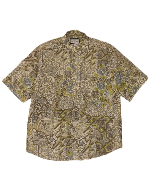 Camisa masculina Azzurra de manga curta XL verde floral algodão