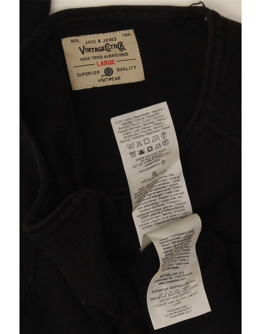 Suéter masculino Jack & Jones com gola redonda, grande algodão preto