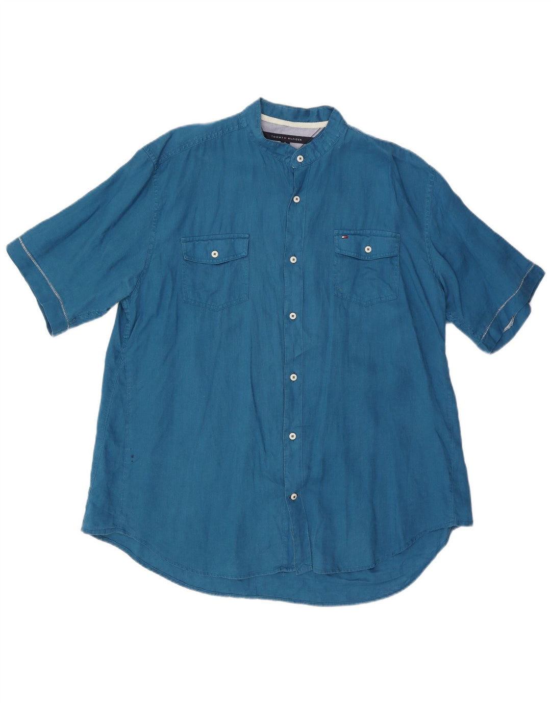 Camisa masculina TOMMY HILFIGER de manga curta com ajuste personalizado XL azul