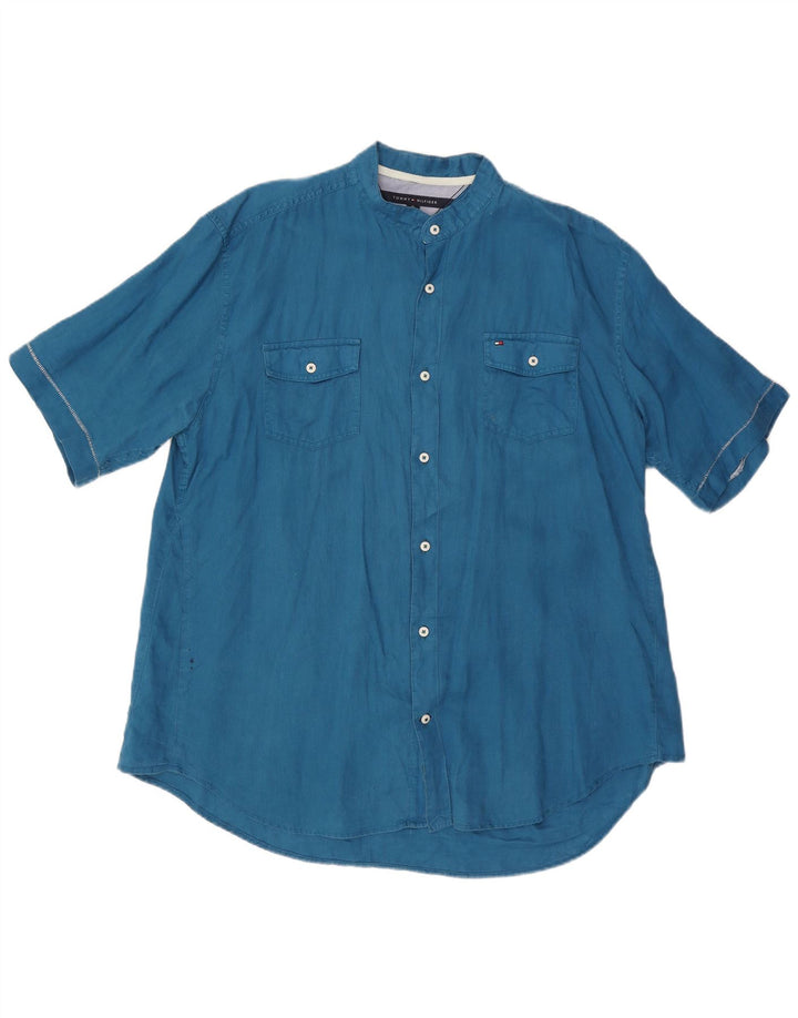 Camisa masculina TOMMY HILFIGER de manga curta com ajuste personalizado XL azul
