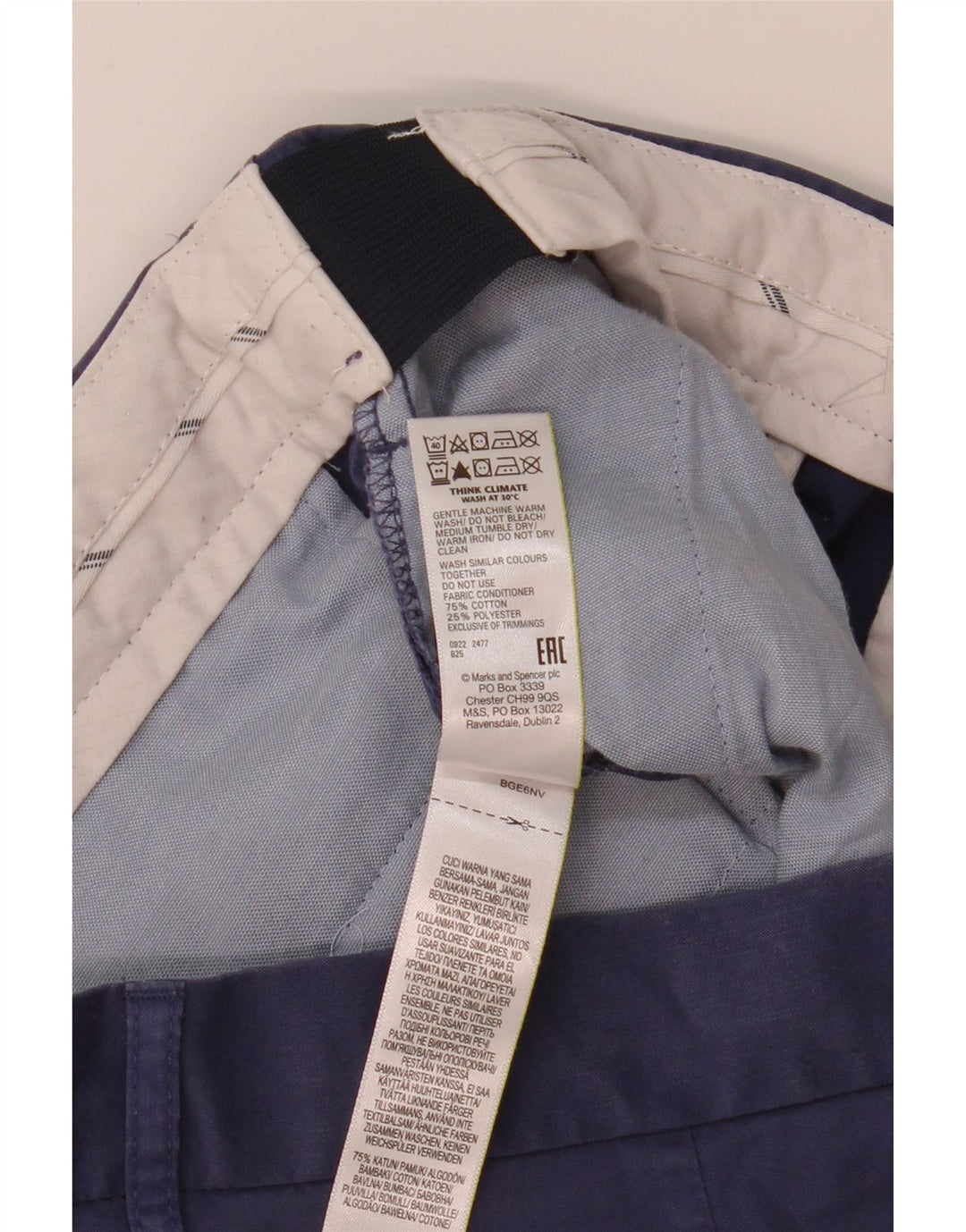 Shorts chino masculino Marks & Spencer W34 grande algodão azul marinho