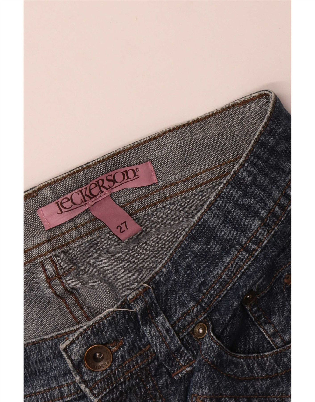 Bermuda jeans feminina Jeckerson W27 pequeno algodão azul