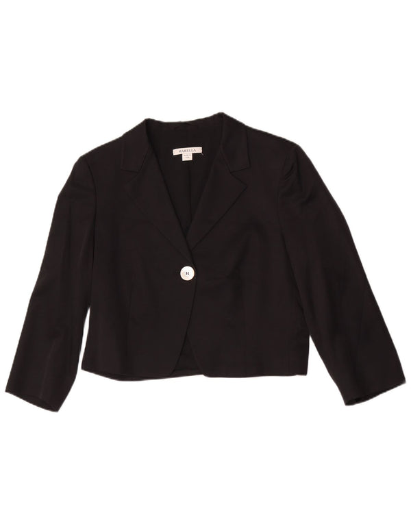Jaqueta Bolero feminina Marella manga 3/4 com 1 botão Reino Unido 14 grande viscose preta