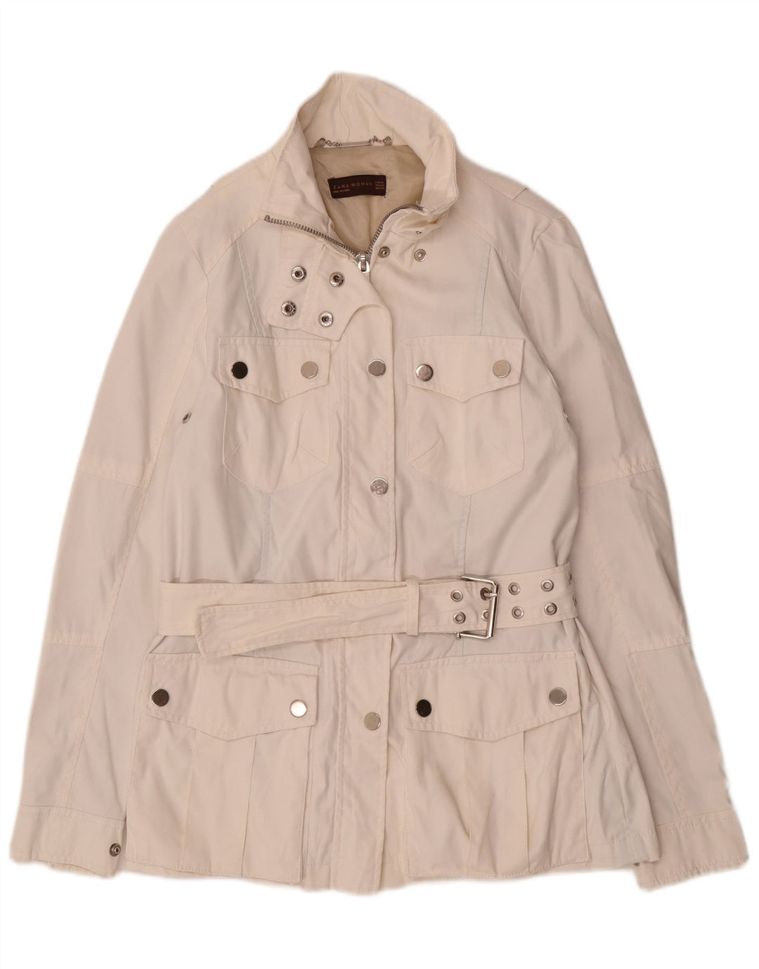 Jaqueta utilitária feminina Zara UK 12 médio off white nylon