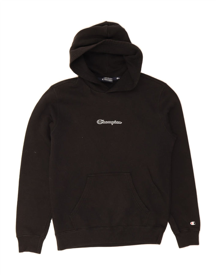 CHAMPION Mens Graphic Hoodie Jumper Small Black Cotton Vintage Champion and Second-Hand Champion from Messina Hembry 