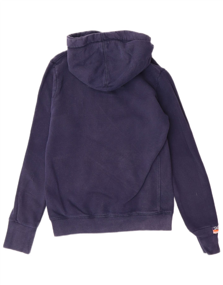 Jumper feminino com capuz gráfico SUPERDRY Reino Unido 10 pequeno algodão azul marinho