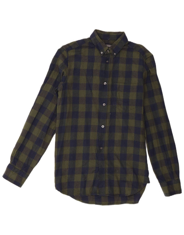 Camisa masculina de flanela French Connection algodão xadrez verde pequeno