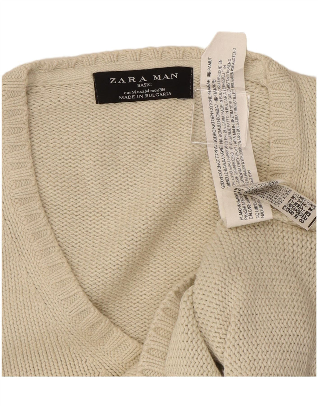Zara Suéter masculino com gola V e algodão bege médio