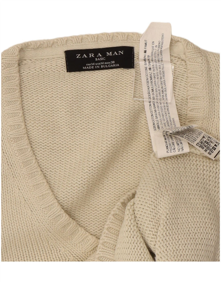 Zara Suéter masculino com gola V e algodão bege médio