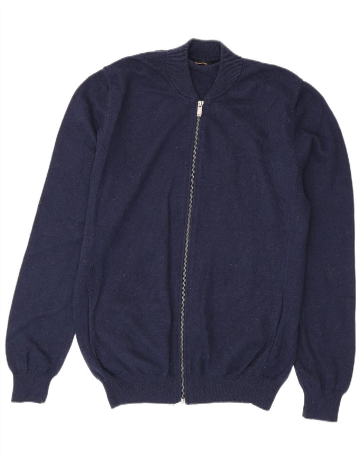 Suéter cardigã masculino Massimo Dutti grande lã azul marinho