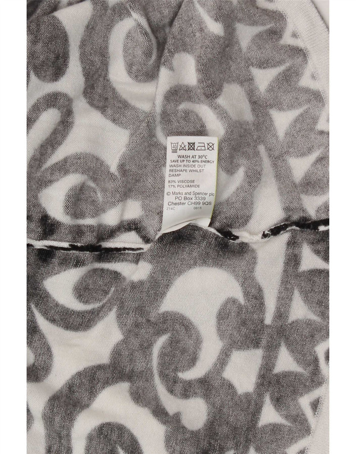 Top feminino Marks & Spencer manga comprida Reino Unido 16 grande viscose paisley branca