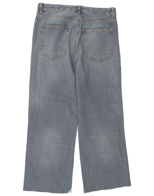 Zara Jeans feminino cintura alta com perna larga UE 42 grande W32 L26 algodão azul