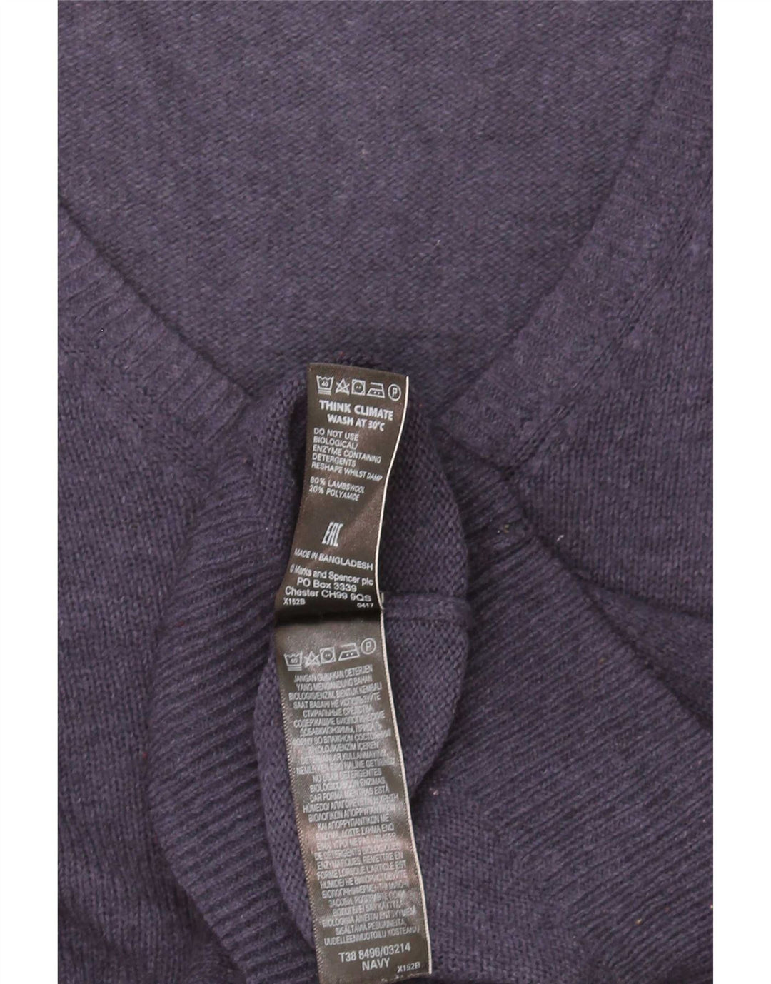 Suéter feminino Marks & Spencer com decote em V Reino Unido 10 pequeno azul marinho