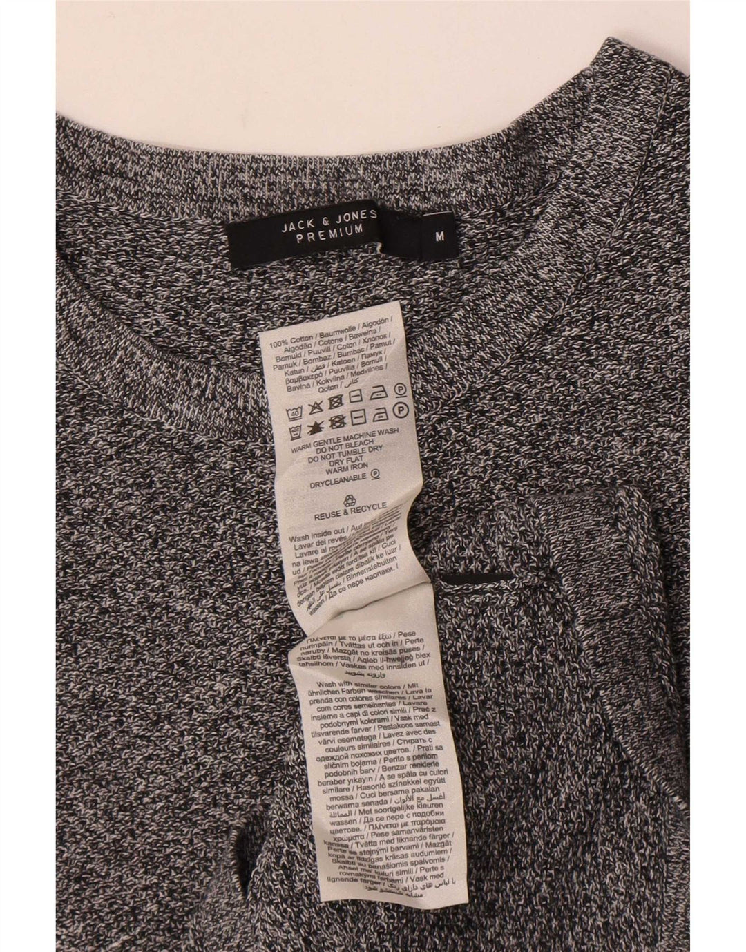 Jack & Jones Camiseta masculina manga comprida algodão manchado cinza médio