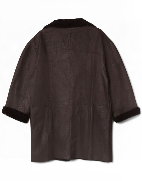 Casaco de couro reversível feminino vintage UK 14 grande bloco colorido preto