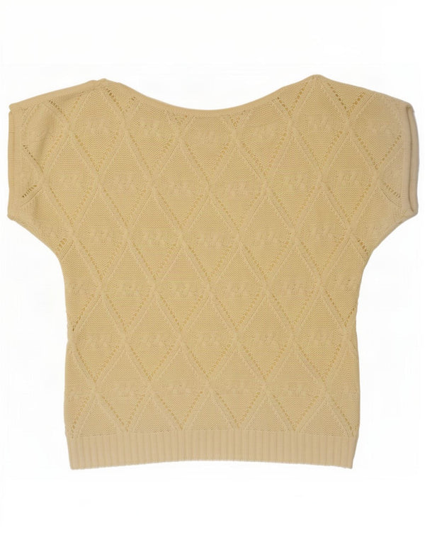 Blusa de malha feminina vintage UK 14 amarelo médio