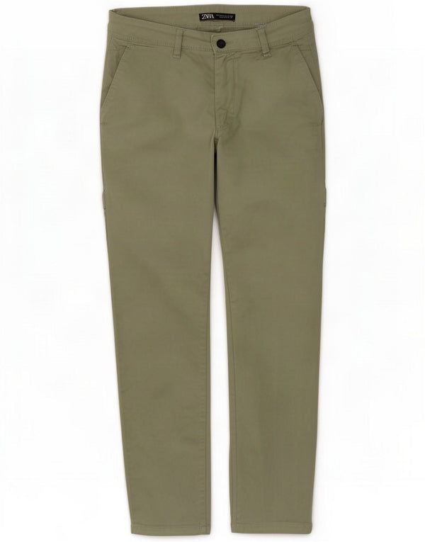 Zara Mens Slim Chino Calças EU 42 Grande W32 L29 Algodão Verde
