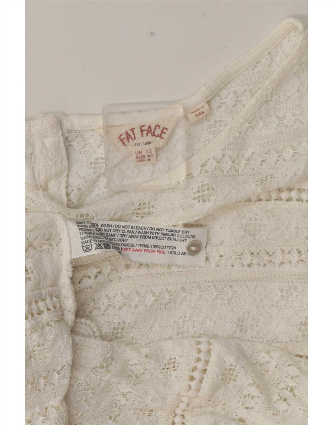 Blusa feminina com camisa transparente Fat Face UK 12 algodão branco médio