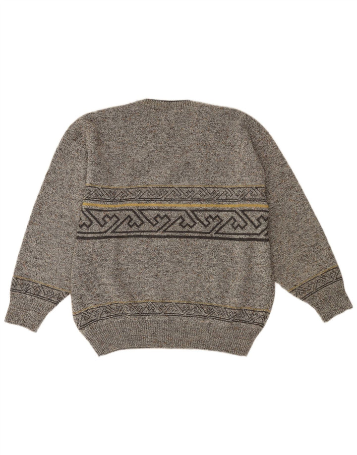 Suéter masculino VINTAGE com decote em V IT 52 grande lã geométrica cinza