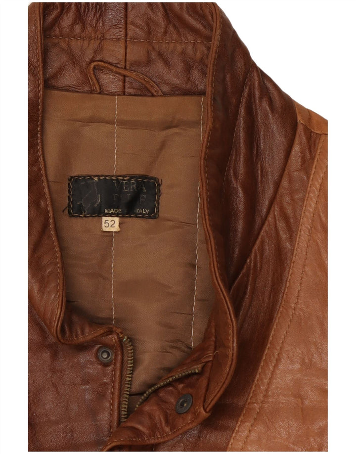 Jaqueta de couro masculina vintage IT 52 XL marrom colorblock couro