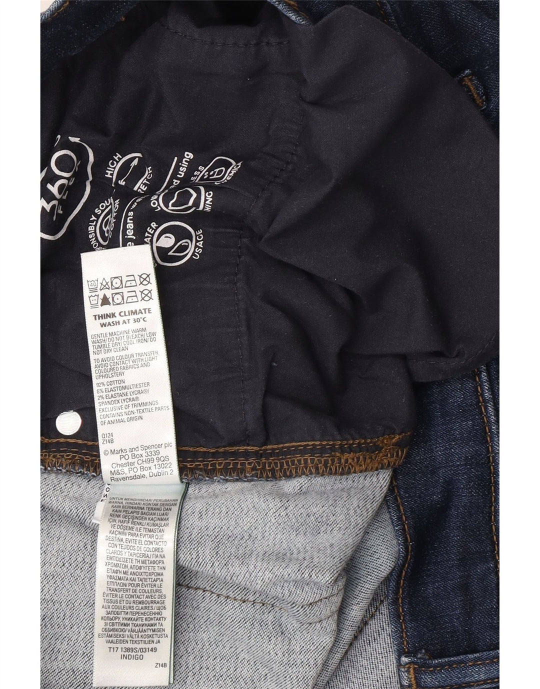 Marks & Spencer Masculino Regular Slim Jeans W36 L31 Azul Marinho Algodão