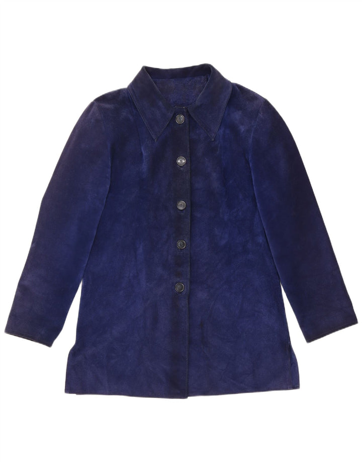 Jaqueta feminina vintage de camurça UK 12 azul marinho médio