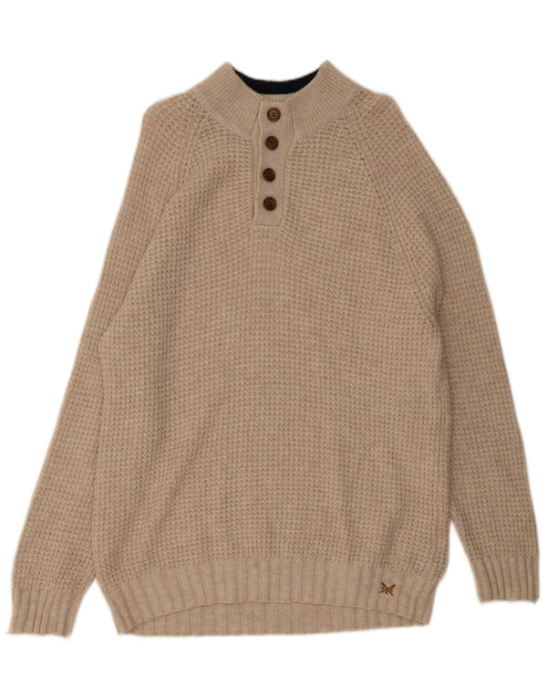 Suéter masculino com gola redonda e gola redonda XL de lã bege