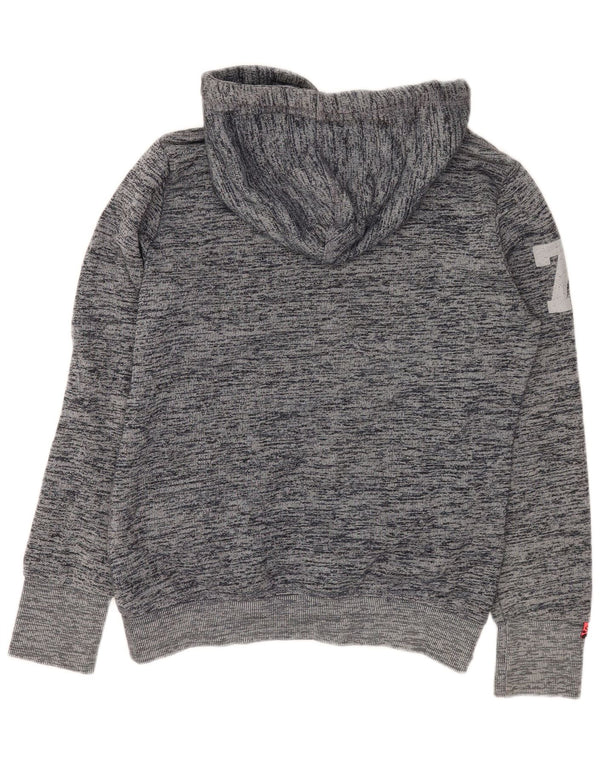 Suéter com capuz gráfico feminino Superdry UK 16 grande algodão manchado cinza
