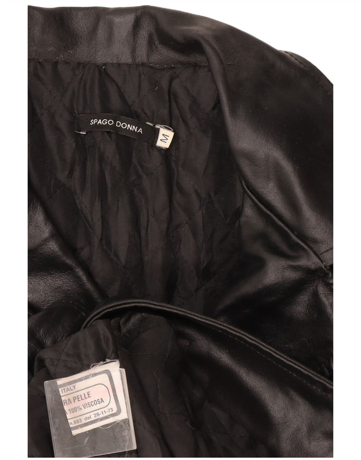 Casaco de couro feminino vintage Reino Unido 12 couro preto médio