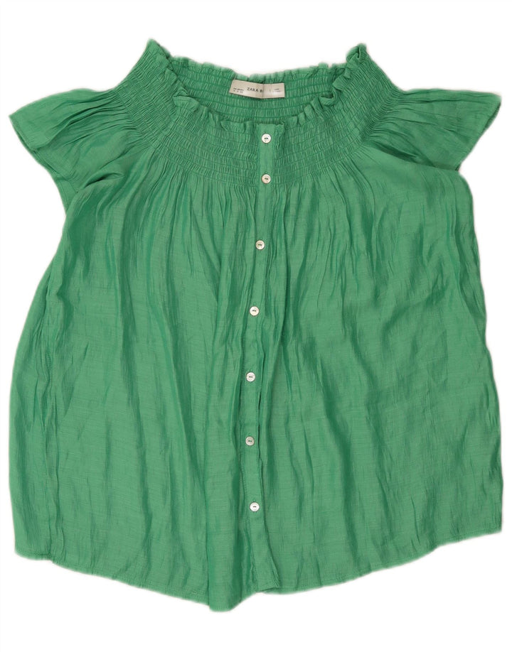 Blusa feminina Zara com ombros de fora, Reino Unido 14, verde médio