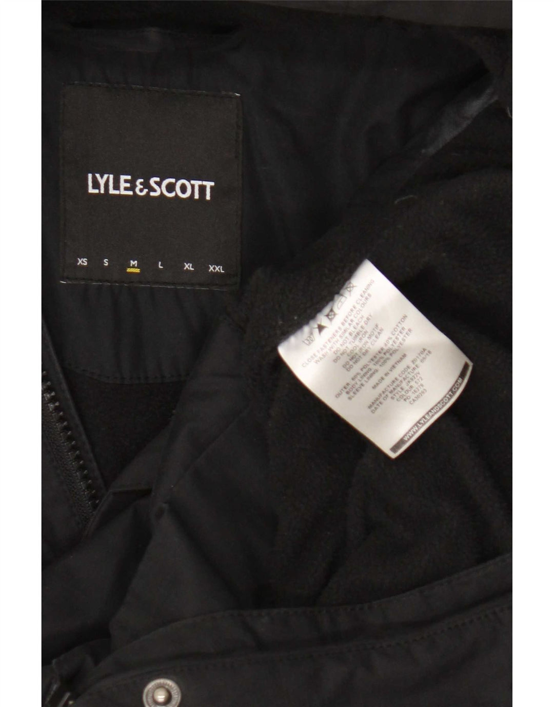 Jaqueta corta-vento masculina Lyle & Scott com capuz Reino Unido 38 poliéster preto médio