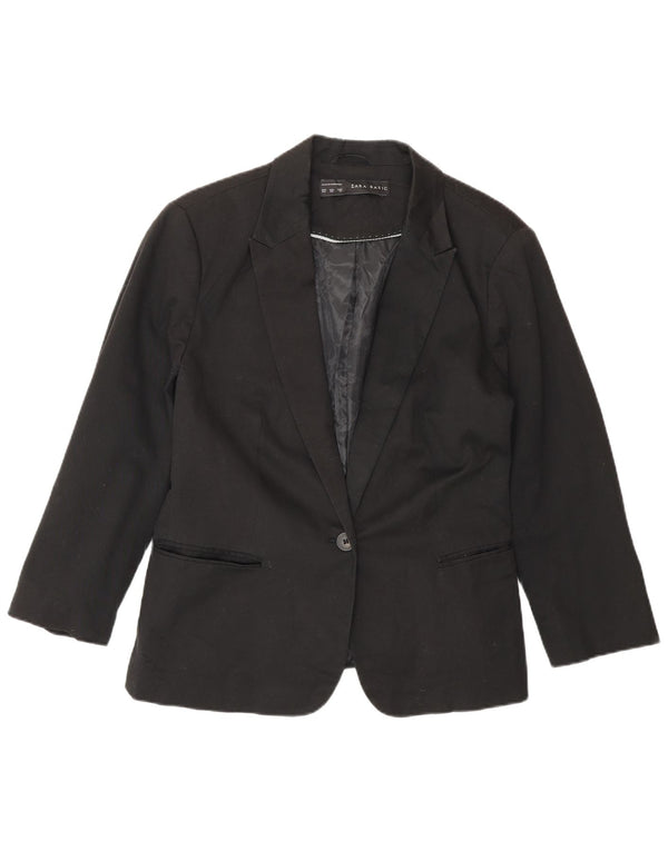 Jaqueta blazer feminina Zara manga 3/4 com 1 botão Reino Unido 20 2XL algodão preto