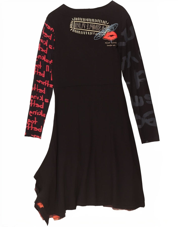 Vestido feminino gráfico assimétrico Desigual Reino Unido 18 XL preto patchwork