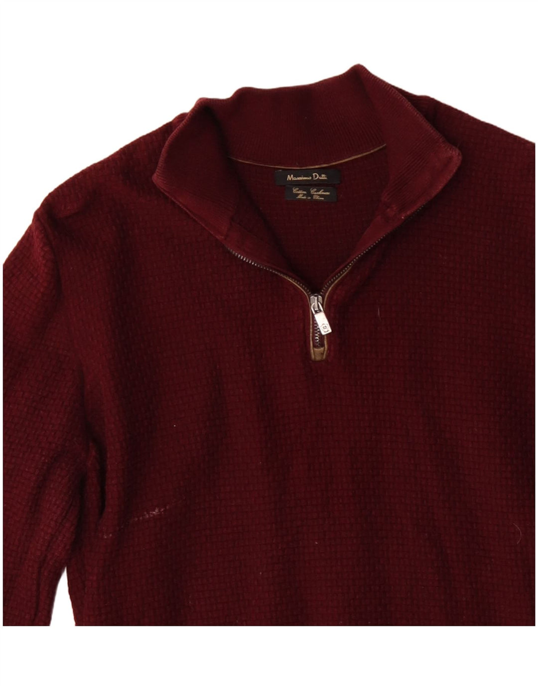 Suéter masculino MASSIMO DUTTI com zíper e gola pequena de algodão cor de vinho
