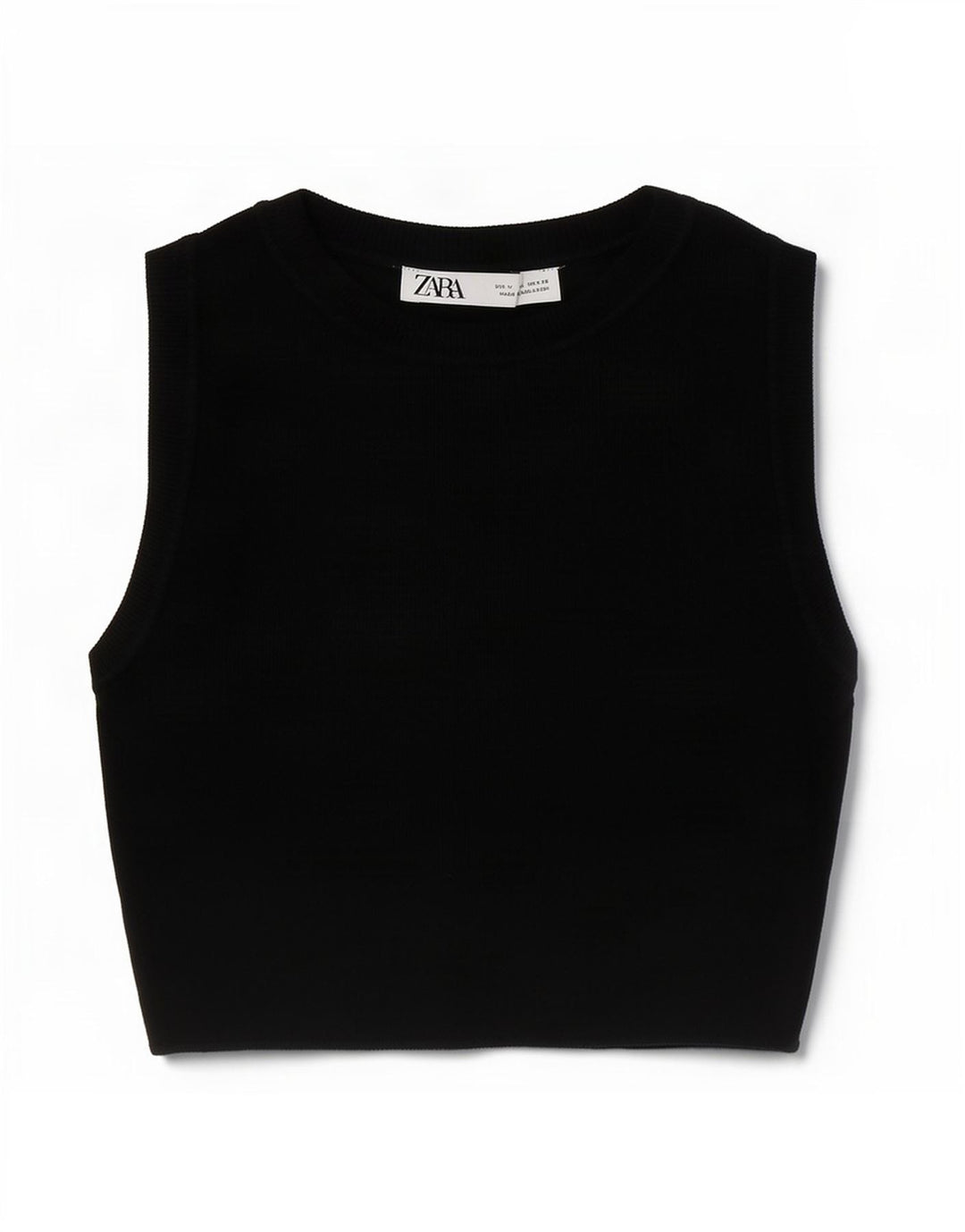 Zara Womens Crop Vest Top UK 12 Medium Black Viscose