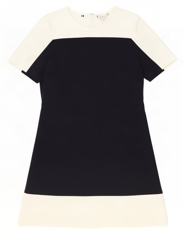 Vestido feminino Tommy Hilfiger A-Line UK 14 grande preto colorblock poliéster