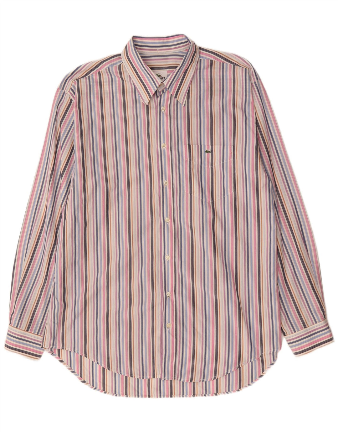 Camisa masculina LACOSTE tamanho 44 XL algodão listrado multicolorido