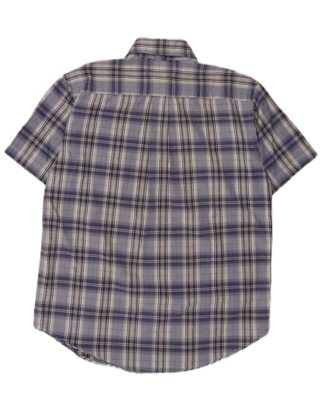 Camisa masculina de manga curta Tommy Hilfiger algodão xadrez azul médio