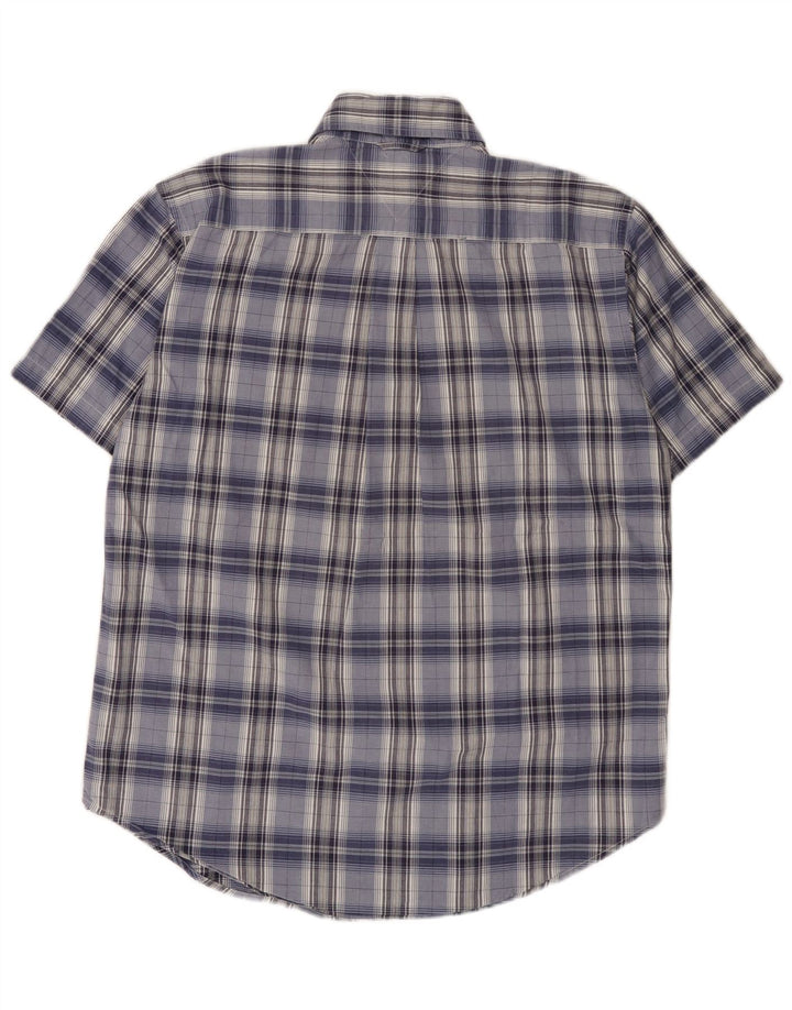 Camisa masculina de manga curta Tommy Hilfiger algodão xadrez azul médio
